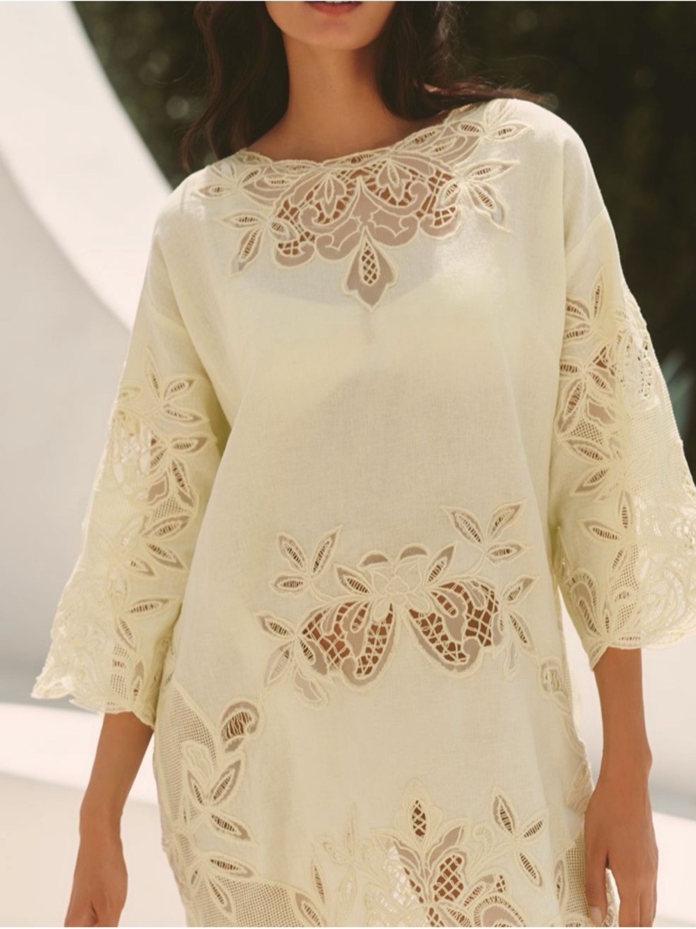 Anthropologie Yellow/Green Lace Cutout Swim Coverup